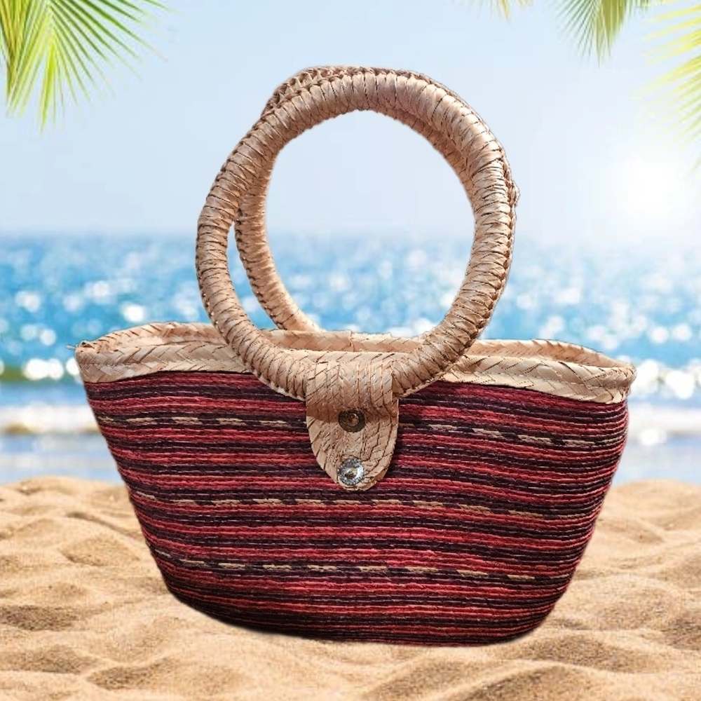 Woven Red and Tan Tote Bag / Purse